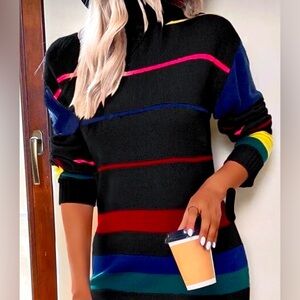 Striped Pattern Colorblock Sweater Dress.